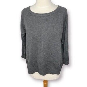 Anna Rose Grey Sweater Oversized Ribbed Waistband 3/4 Sleeves Basic Layer
